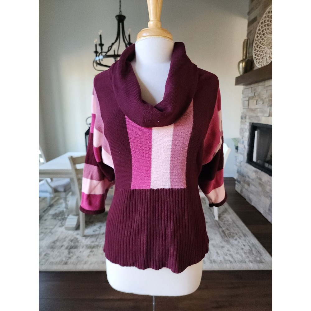 Y2K 90s Striped‎ Scoop Cowl Neck Sweater Burgundy Pink Mean Girls Style